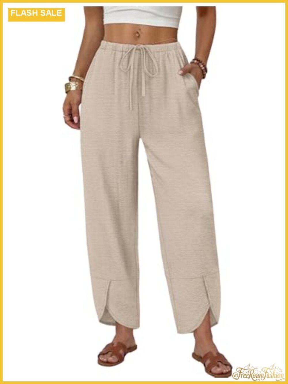 Women's Wide Leg Palazzo Capri Pants Drawstring Waist Pockets Lightweight Summer